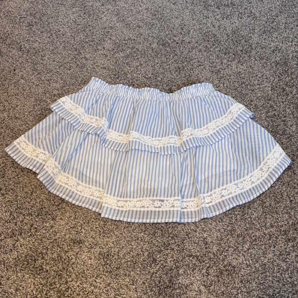 NWT Blue Ruffle Tiered Skort Skirt Striped Floral Lace Trim Sz Medium Wild Fable - Picture 3 of 9